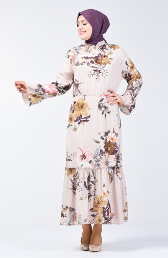 Plus Size Flower Decorated Dress 7939-05 Stone 7939-05