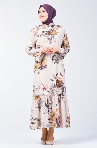فستان منقوش بالأزهار مقاس كبير حجري اللون 7939-05