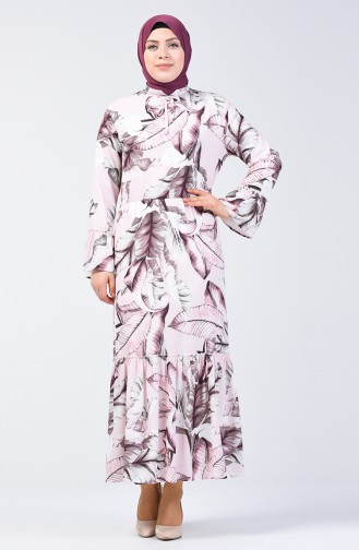 Plus Size Flower Decorated Dress 7939A-05 Powder Ecru 7939A-05