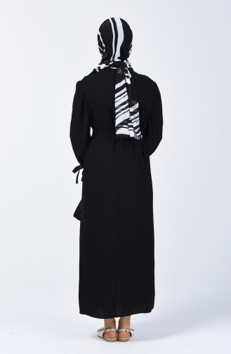 Kolları Büzgülü Elbise 0360-02 Siyah