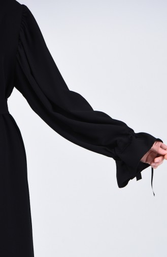 فستان بأكمام مطوية أسود 0360-02
