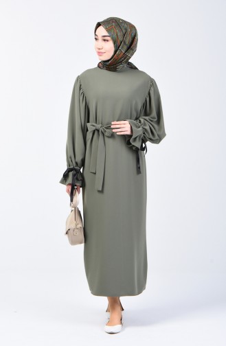 Ruched Sleeve Dress 0360-04 Khaki Green 0360-04