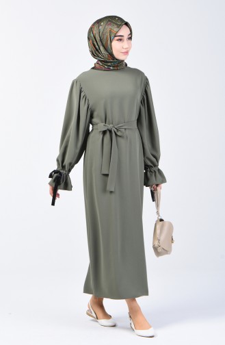فستان بأكمام مطوية كاكي 0360-04