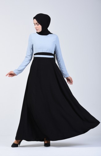 Garni Belted Dress 6845-03 Baby Blue Black 6845-03