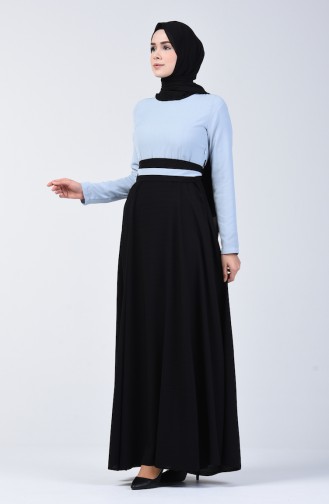 Robe à Ceinture 6845-03 Bleu Bébé Noir 6845-03