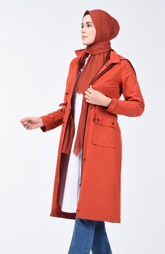 Ruched Waist Trenchcoat 6086-02 Brick Red 6086-02