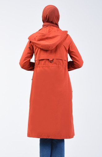 Ruched Waist Trenchcoat 6086-02 Brick Red 6086-02