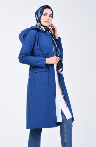 Trench Coat Taille Froncée 6086-03 İndigo 6086-03