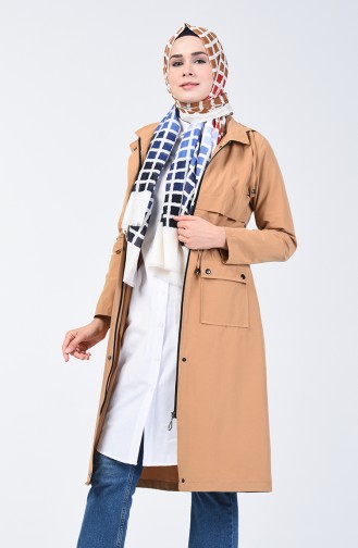 Beli Büzgülü Trençkot 6086-05 Camel