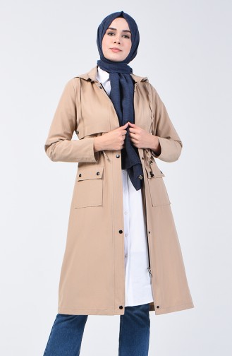 Ruched Waist Trenchcoat 6086-06 Beige 6086-06