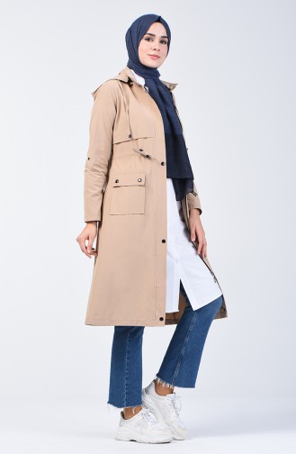 Ruched Waist Trenchcoat 6086-06 Beige 6086-06