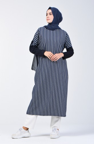 Striped Long Tunic 8004-01 Navy Blue 8004-01