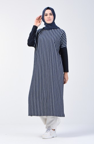 Çizgili Uzun Tunik 8004-01 Lacivert 8004-01
