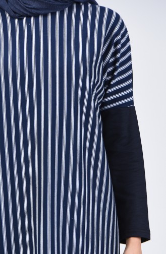 Striped Long Tunic 8004-01 Navy Blue 8004-01