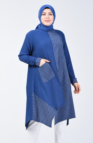 Tunique Asymétrique à Poche 6050-06 İndigo 6050-06