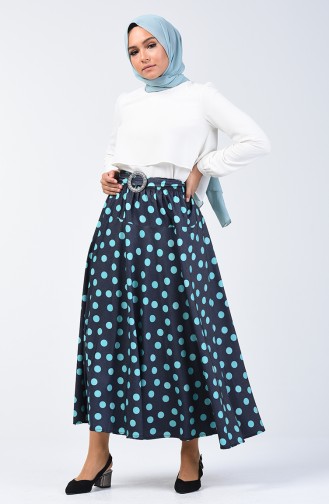 Polka Dot Skirt 1065-03 Navy Blue Turquoise 1065-03