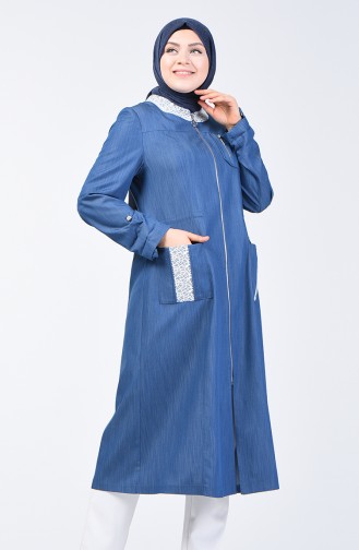 Abaya Détail Dentelle Grande Taille 0801-01 Bleu Jean 0801-01