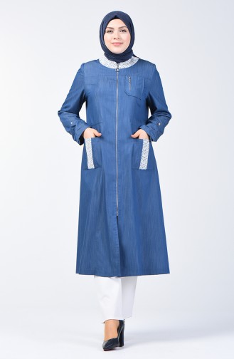 Grösse Grosse Spitzen-detailliertes Abaya 0801-01 Jeansblau 0801-01