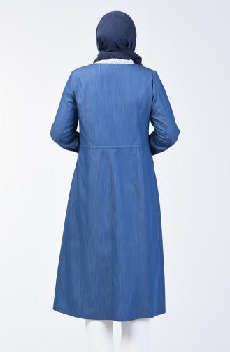 Abaya Détail Dentelle Grande Taille 0801-01 Bleu Jean 0801-01