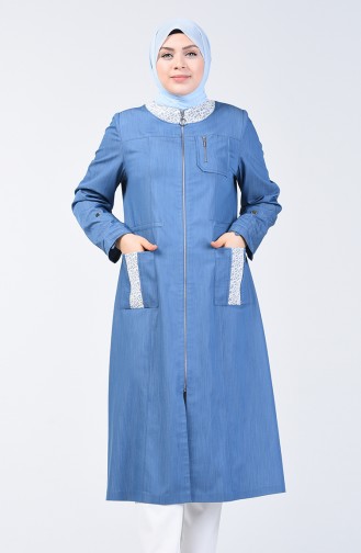 Grösse Grosse Besticktes Abaya  0801-03 Indigo 0801-03