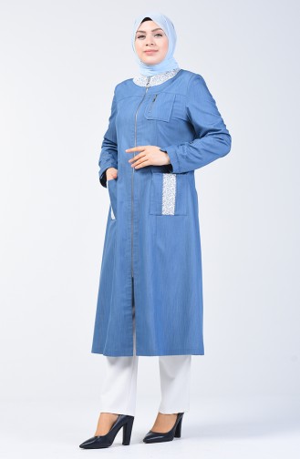 Grösse Grosse Abaya mit Spitzen-detailliert  0801-03 Indigo 0801-03