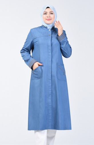 Abaya Brodée Grande Taille 0805-01 İndigo 0805-01