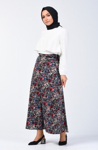 Flower Decorated Skirt 1041-04 Indigo 1041-04