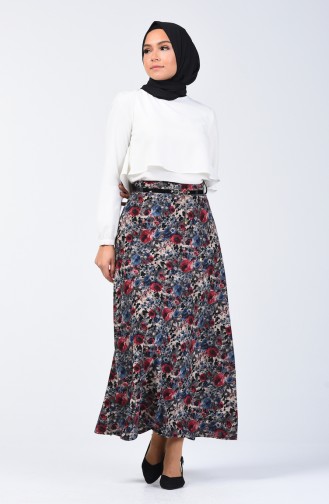 Flower Decorated Skirt 1041-04 Indigo 1041-04