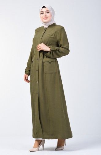 Grösse Grosse Geknöpfter Hijab-Mantel 2049-01 Khaki 2049-01