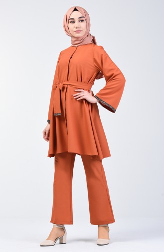 Tunic Trouser 2 Piece with Stones on Sleeves 0288-03 Tobacco 0288-03