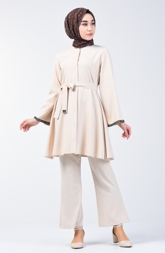 Tunic Trouser 2 Piece with Stones on Sleeves 0288-04 Beige 0288-04