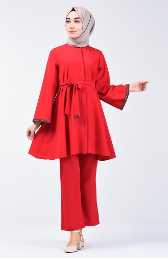 Tunic Trouser 2 Piece with Stones on Sleeves 0288-05 Red 0288-05