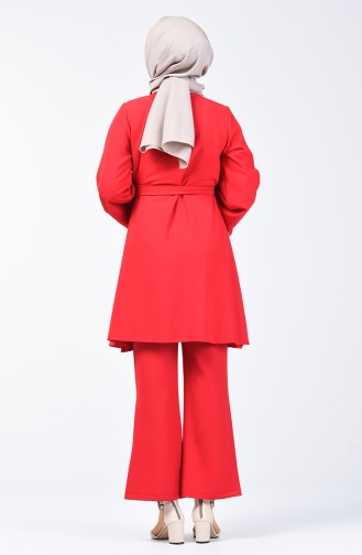 Kolu Taşlı Tunik Pantolon İkili Takım 0288-05 Kırmızı