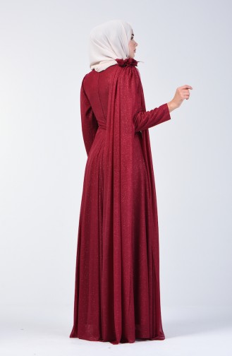 فستان سهرة بلمعة فضية أحمر كلاريت 3050-05