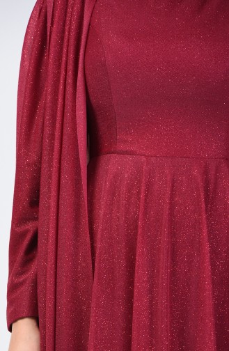 فستان سهرة بلمعة فضية أحمر كلاريت 3050-05