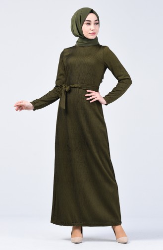 Glittery Belted Dress 0030-01 Khaki 0030-01