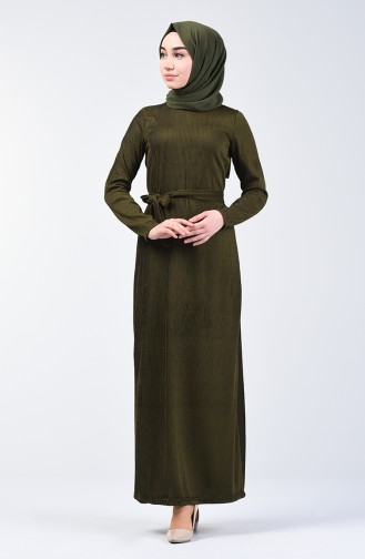 Glittery Belted Dress 0030-01 Khaki 0030-01