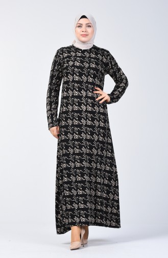 Büyük Beden Desenli Elbise 8003-01 Siyah