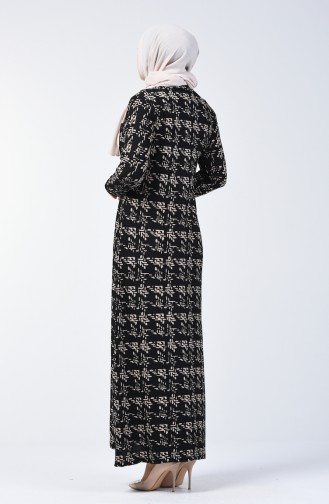 Büyük Beden Desenli Elbise 8003-01 Siyah 8003-01