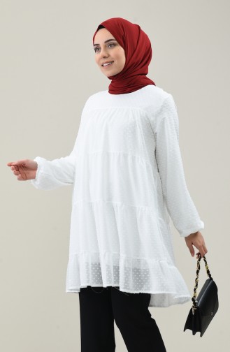 Bobble Decorated Ruched Tunic 6457-01 White 6457-01