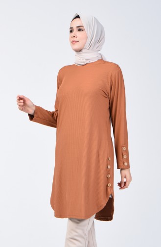 Kaşkorse Düğme Detaylı Tunik 2239-05 Taba