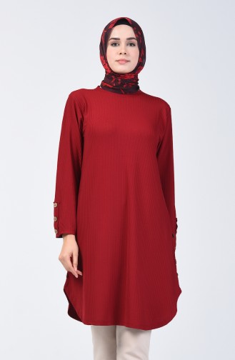Camisole Button Detailed Tunic 2239-06 Claret Red 2239-06