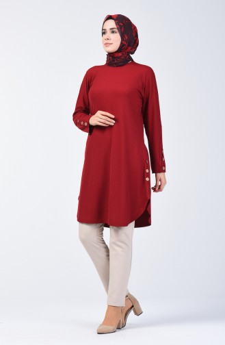 Camisole Button Detailed Tunic 2239-06 Claret Red 2239-06