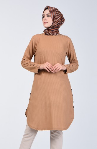 Camisole Button Detailed Tunic 2239-07 Milky Brown 2239-07