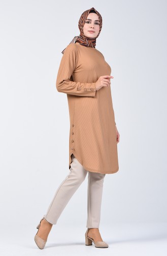 Camisole Button Detailed Tunic 2239-07 Milky Brown 2239-07