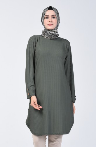 Corded Button Detailed Tunic 2239-08 Khaki Green 2239-08
