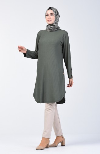 Corded Button Detailed Tunic 2239-08 Khaki Green 2239-08