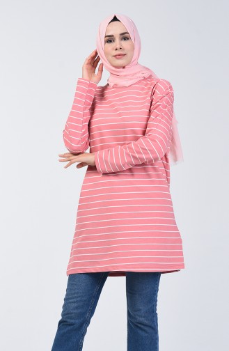 Plus Size Two-thread Striped Sports Tunic 2240-01 Powder 2240-01