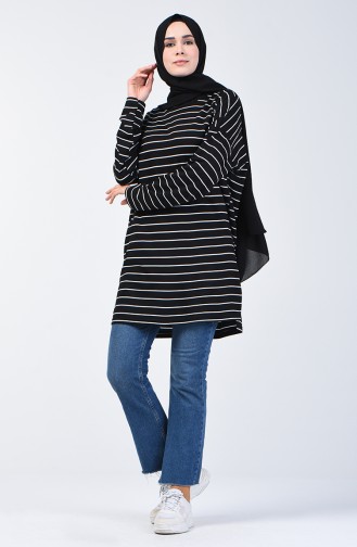 Plus Size Two Thread Striped Sport Tunic 2240-02 Black 2240-02