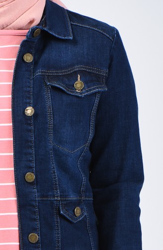 Short Denim Jacket with Pockets 6082-02 Navy Blue 6082-02